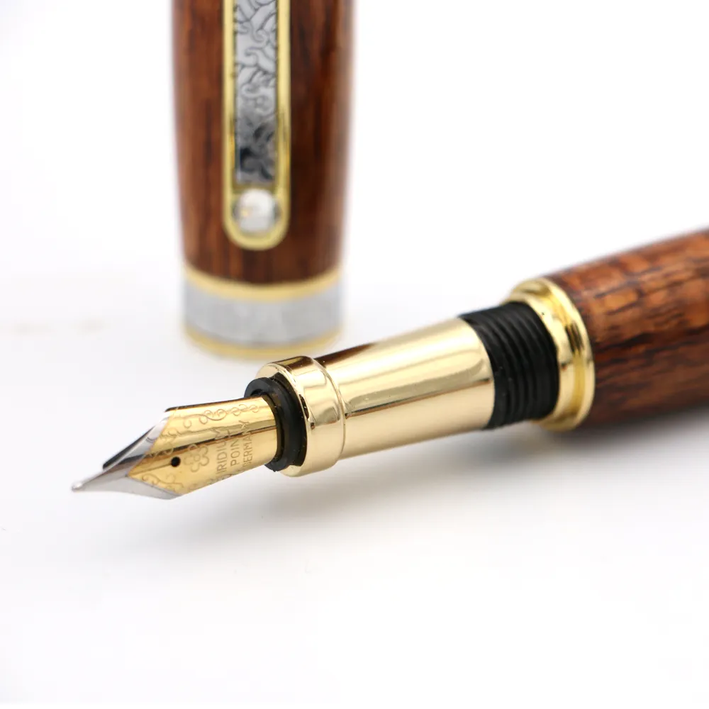 Premium Curly Hawaiian Koa Aloha Fountain Pen - Gold