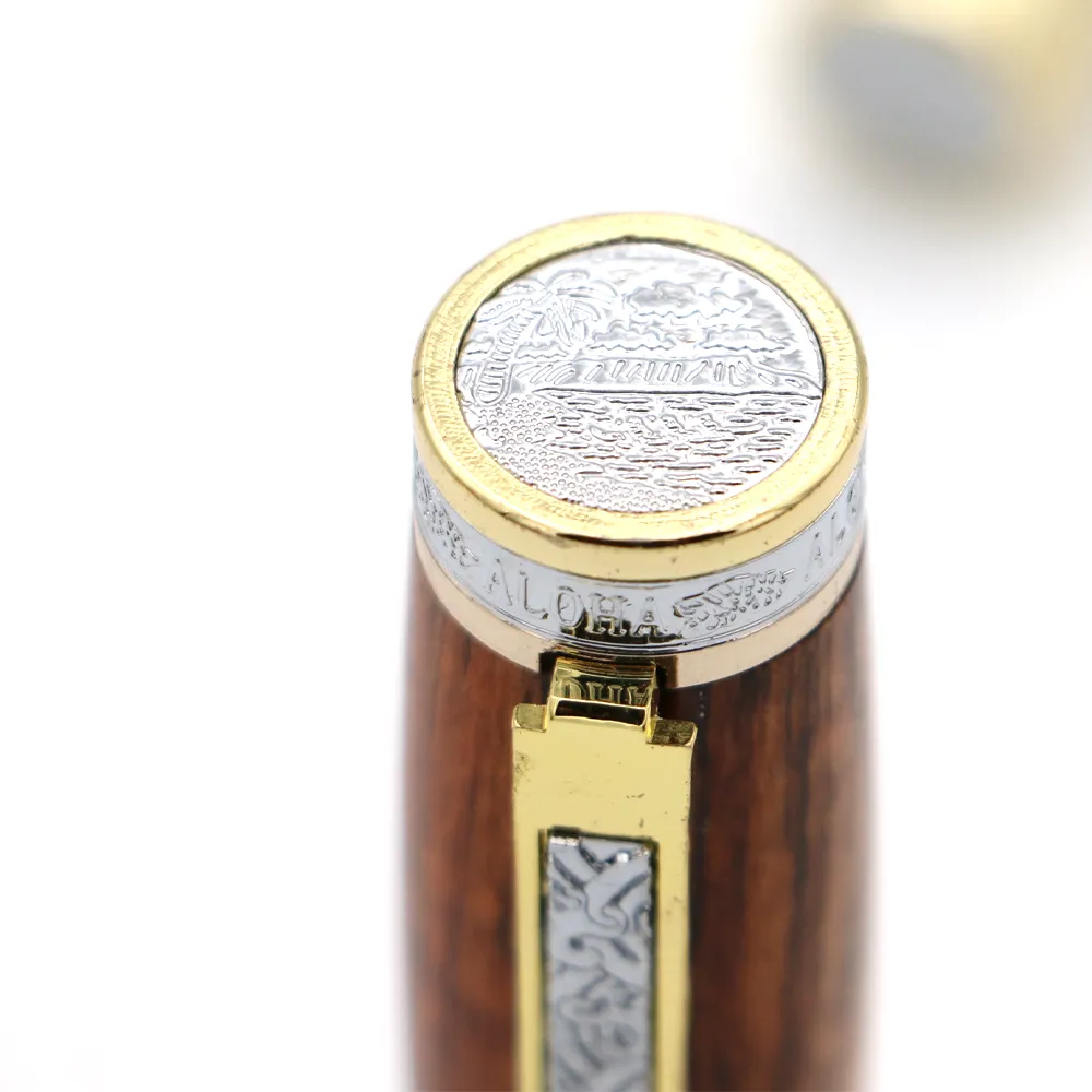 Premium Curly Hawaiian Koa Aloha Fountain Pen - Gold