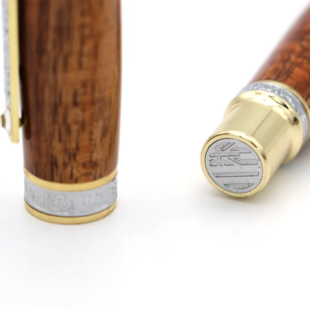 Premium Curly Hawaiian Koa Aloha Fountain Pen - Gold