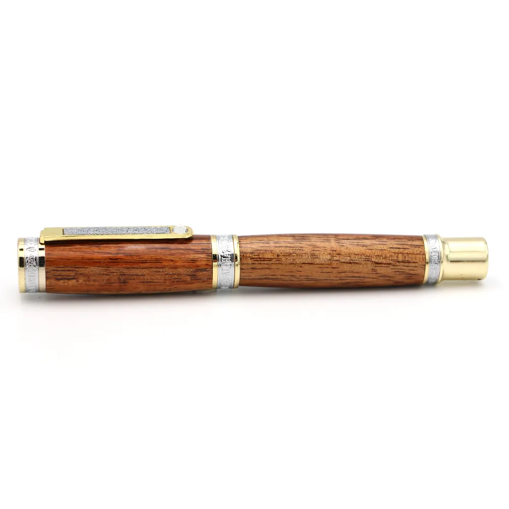 Premium Curly Hawaiian Koa Aloha Fountain Pen - Gold