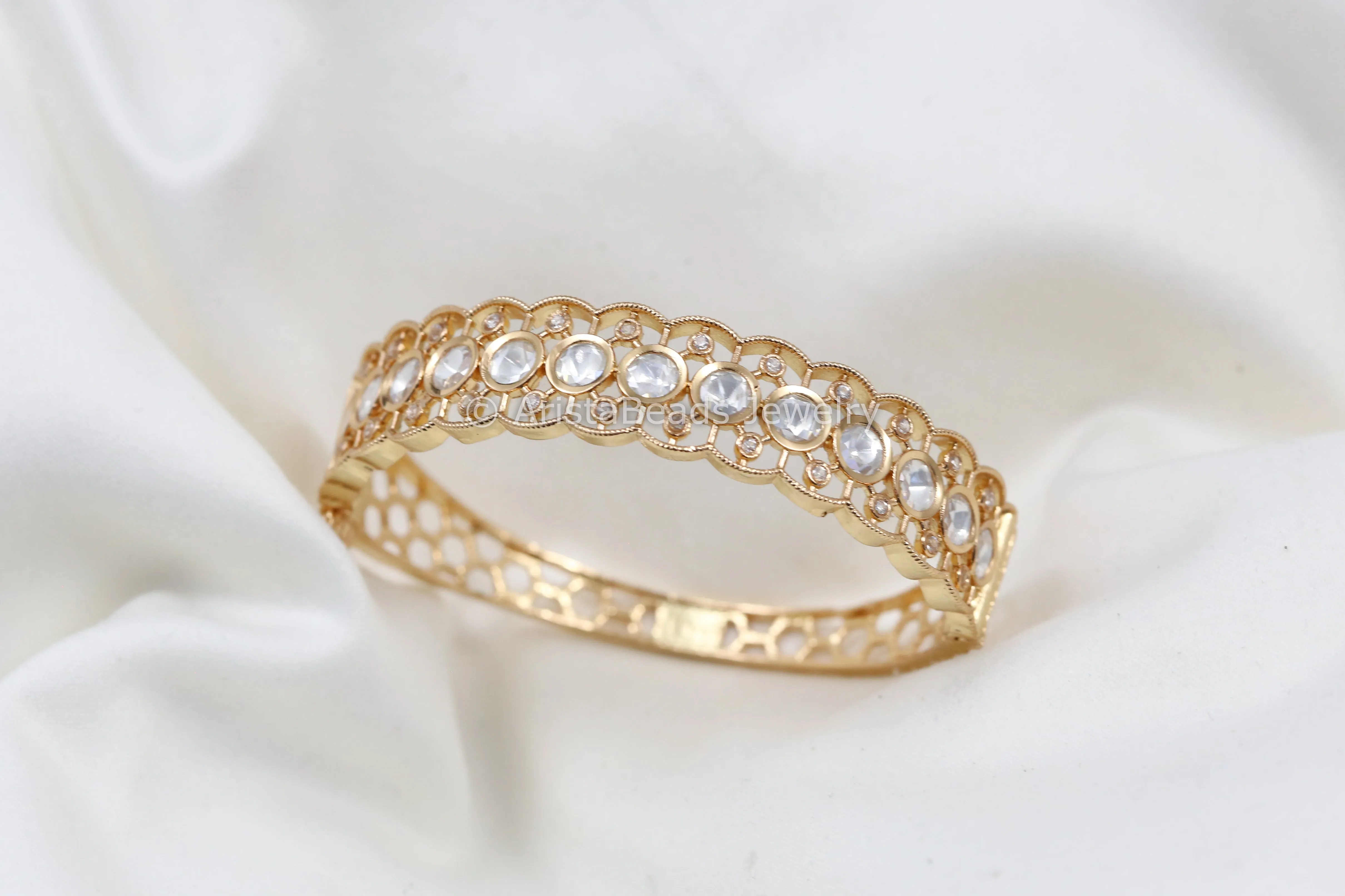 Premium CZ & Moissanite Polki Bracelet (Openable)