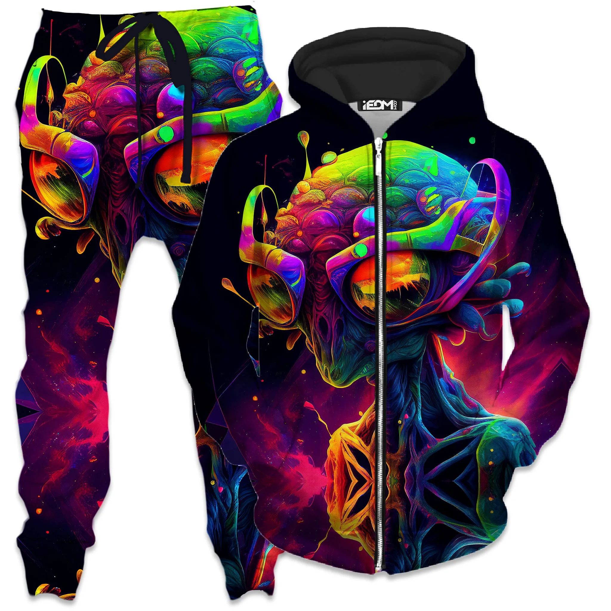 Psychedelic Alien Zip-Up Hoodie and Joggers Combo