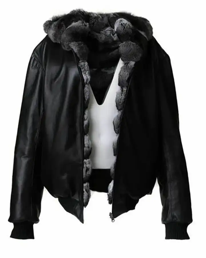 Reversible Chinchilla Hooded Leather Bomber Jacket - William Jacket