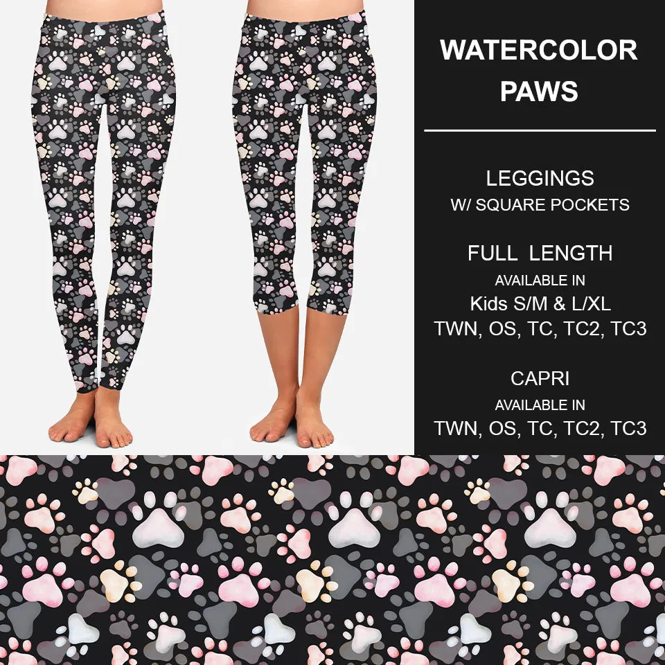 RTS - Watercolor Paws Leggings w/ Pockets