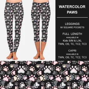 RTS - Watercolor Paws Leggings w/ Pockets