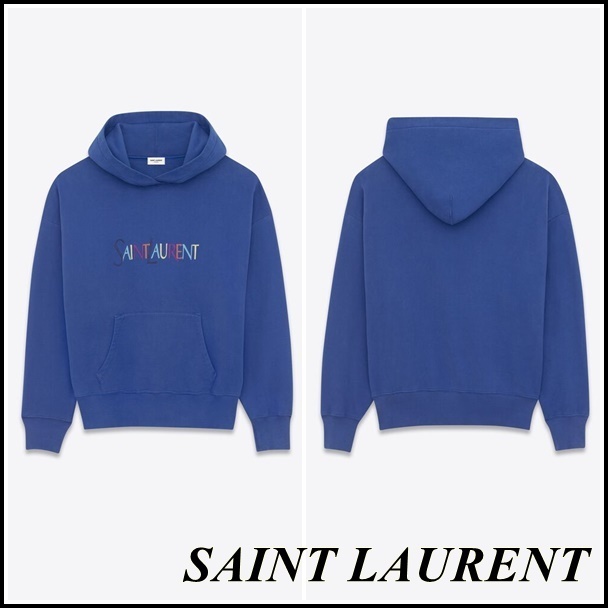 Saint Laurent  |Unisex Long Sleeves Cotton Logo Hoodies & Sweatshirts