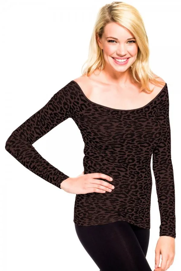 Skinny Tees Animal Print Scoop Neck Long Sleeve Top