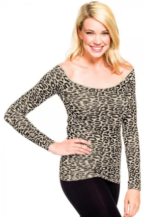 Skinny Tees Animal Print Scoop Neck Long Sleeve Top