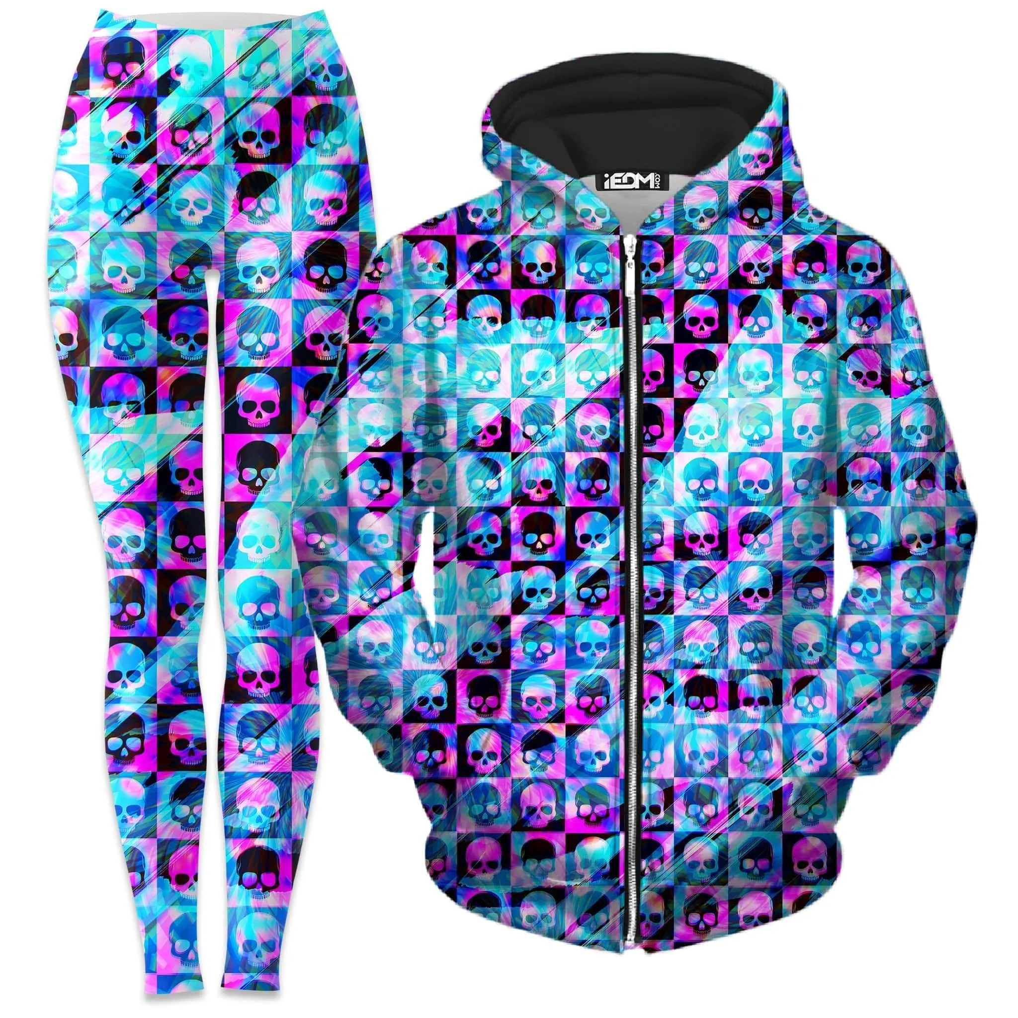 Skull Fam Blue Zip-Up Hoodie and Leggings Combo