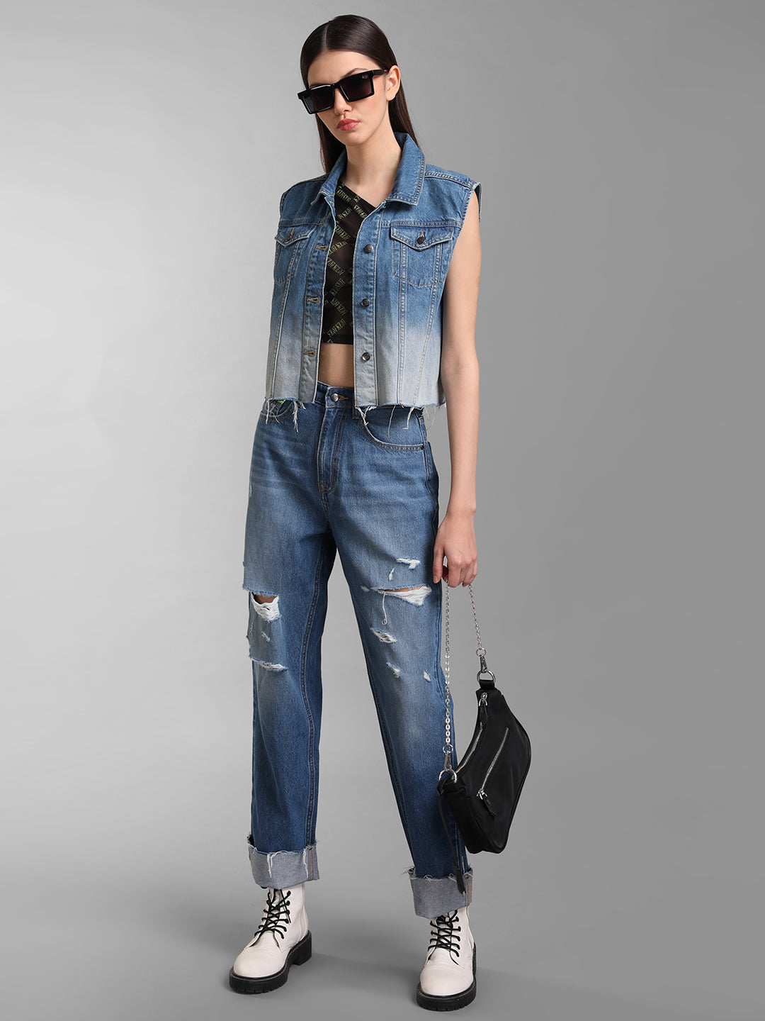 Sleeveless Ombre Denim Jacket