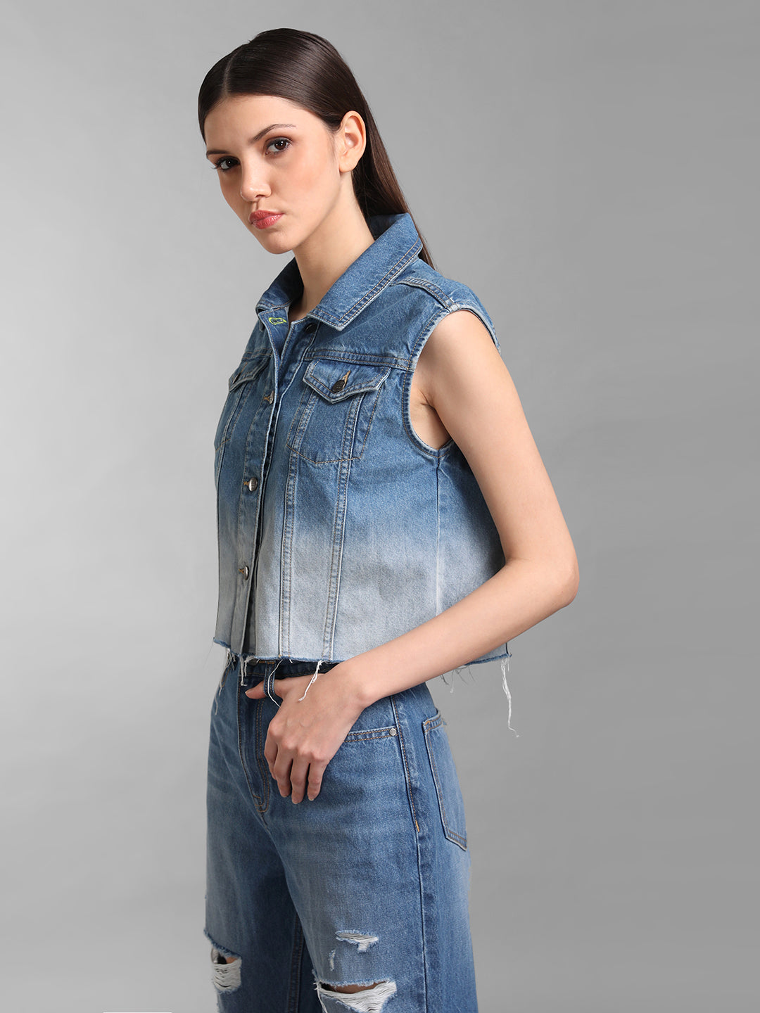 Sleeveless Ombre Denim Jacket