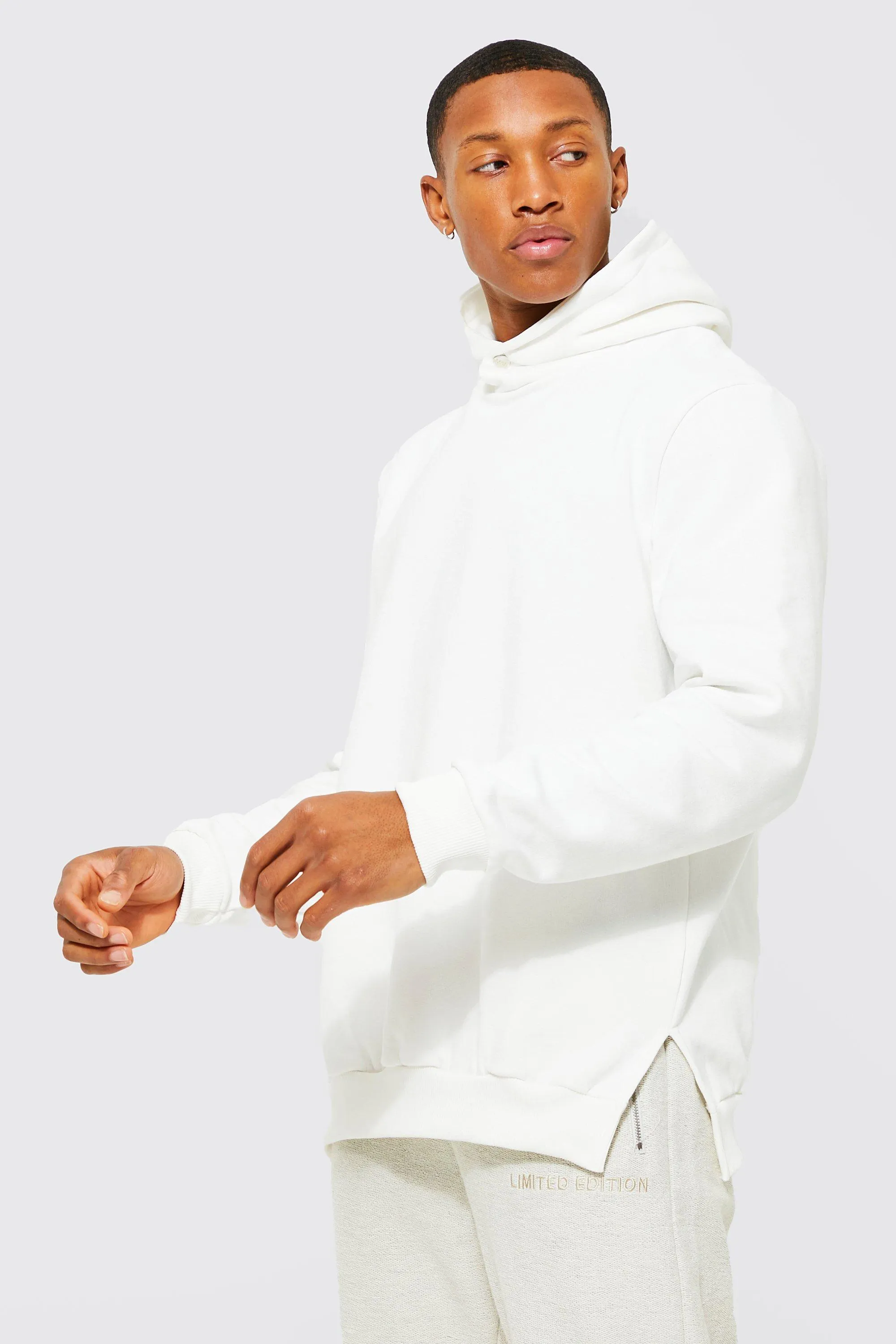 Split Hem Button Detail Hoodie