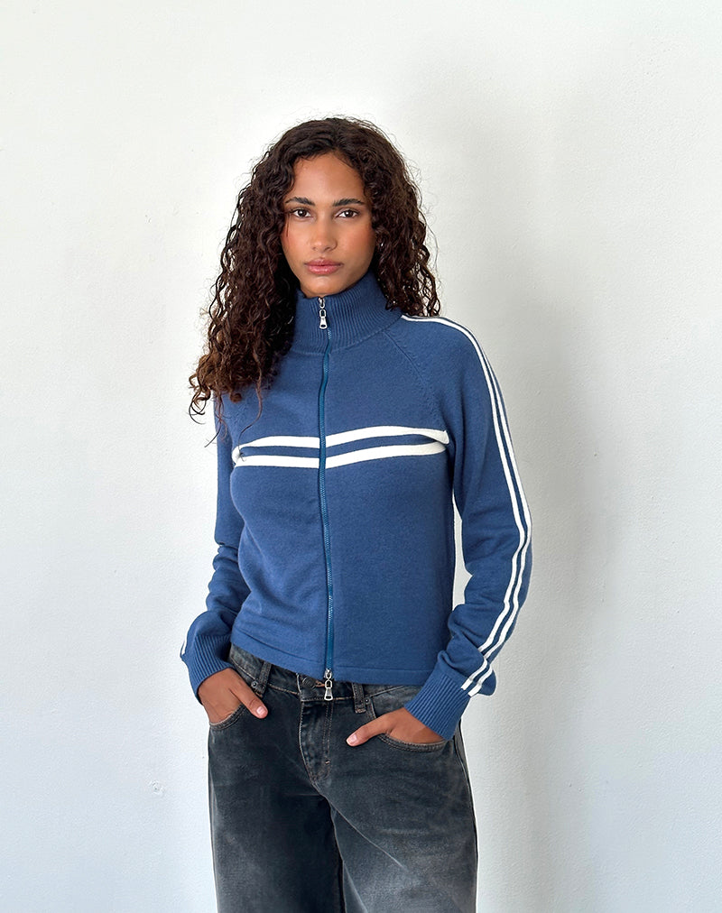 Talisa Sporty Zip Through Jacket In Navy with Ivory Stripes