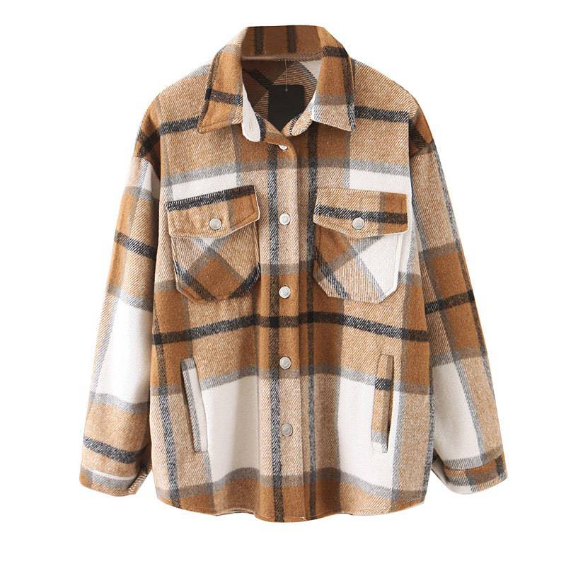 Thick Woven Plaid Loose Shirt