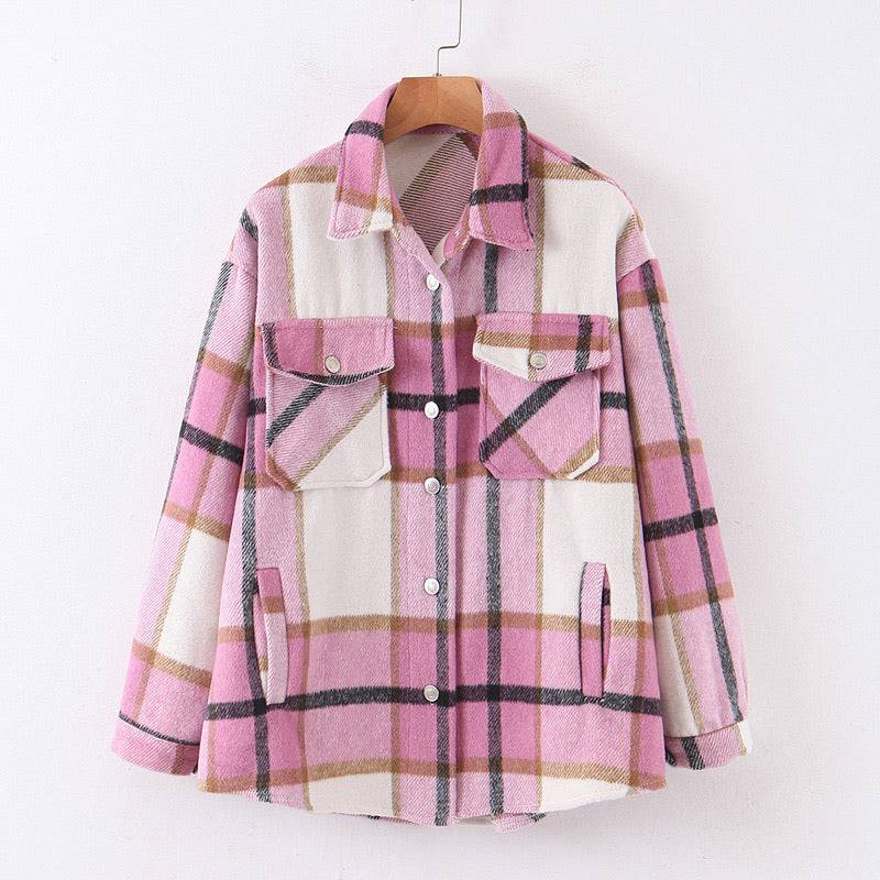 Thick Woven Plaid Loose Shirt