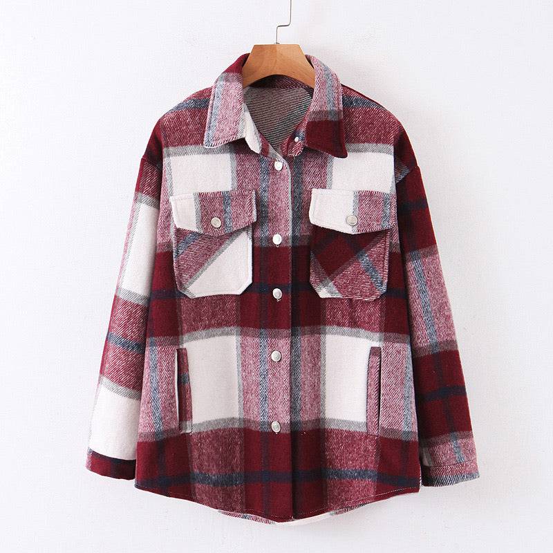 Thick Woven Plaid Loose Shirt