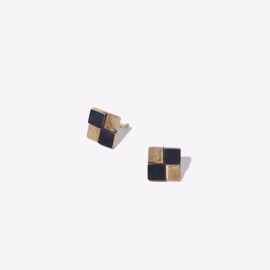 Tiny Checkers Stud Earrings - Mixed Metals