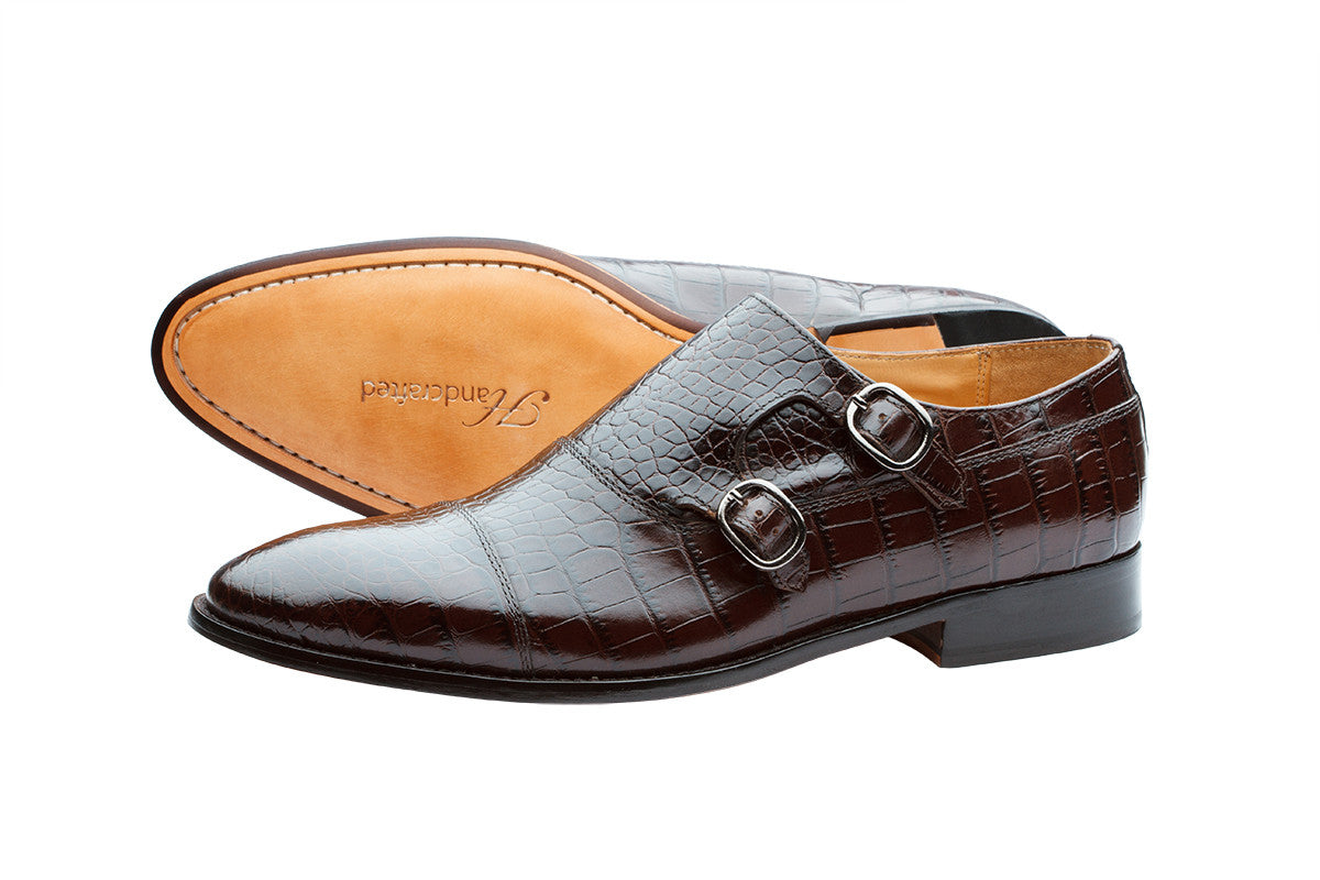 TOECAP DOUBLE STRAP MONK –CROC BROWN