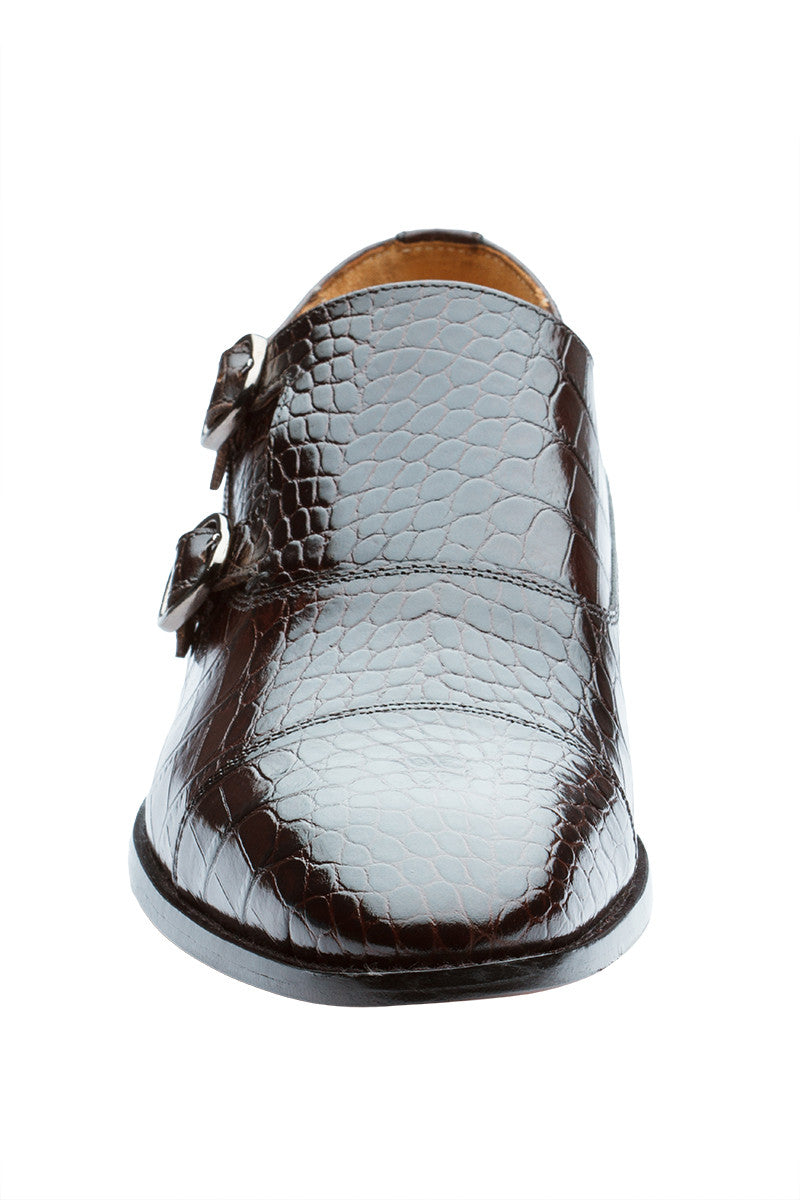 TOECAP DOUBLE STRAP MONK –CROC BROWN