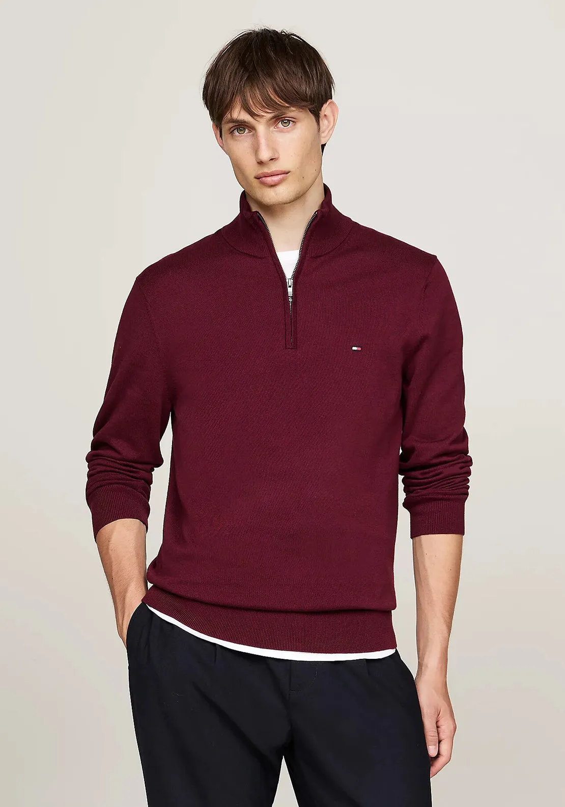 Tommy Hilfiger Essential Quarter Zip Sweater, Deep Rouge