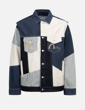 Tri-Tone Fabric Mixed Denim Jacket