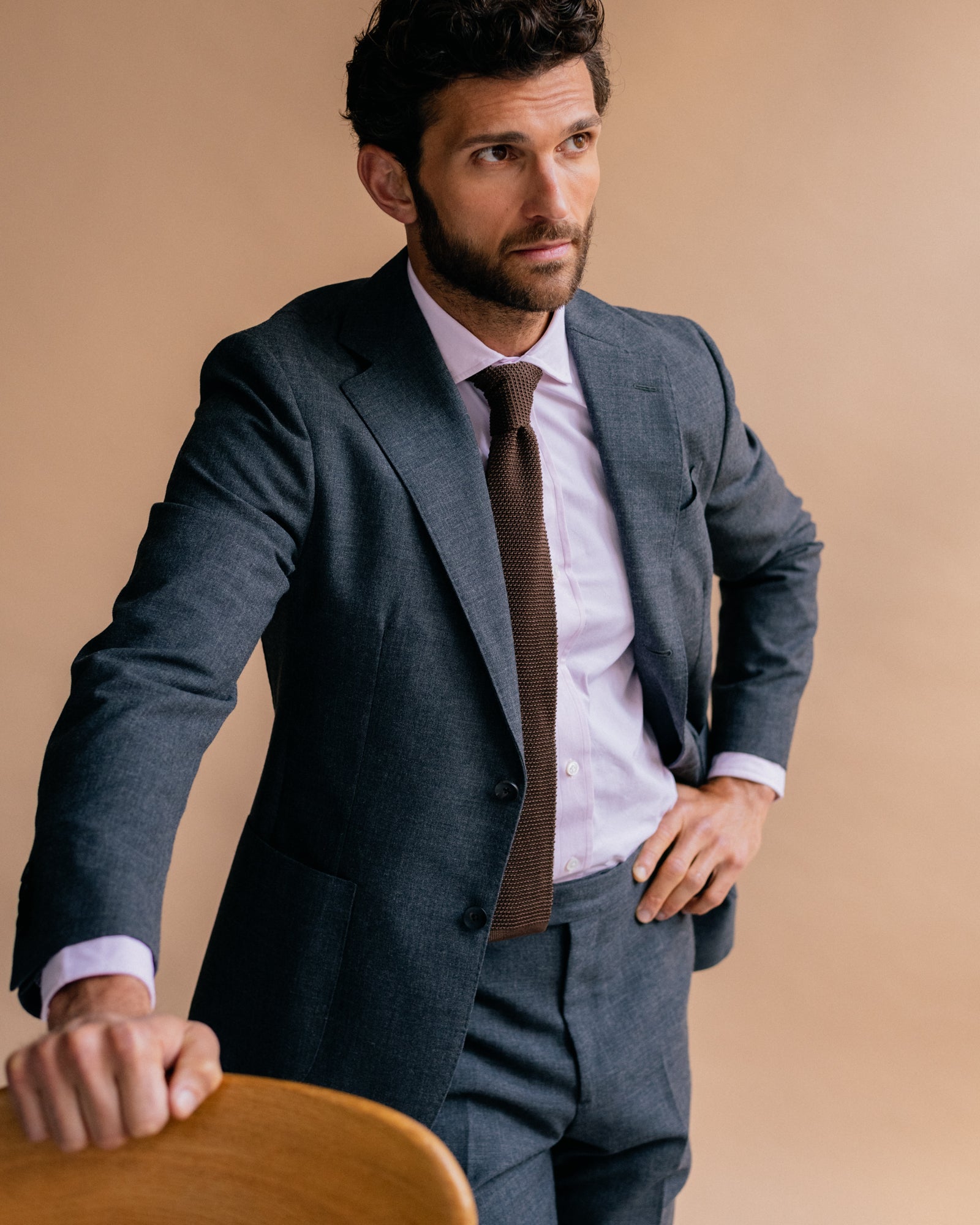 Trunk Wigmore Wool Fresco Suit Trousers: Charcoal