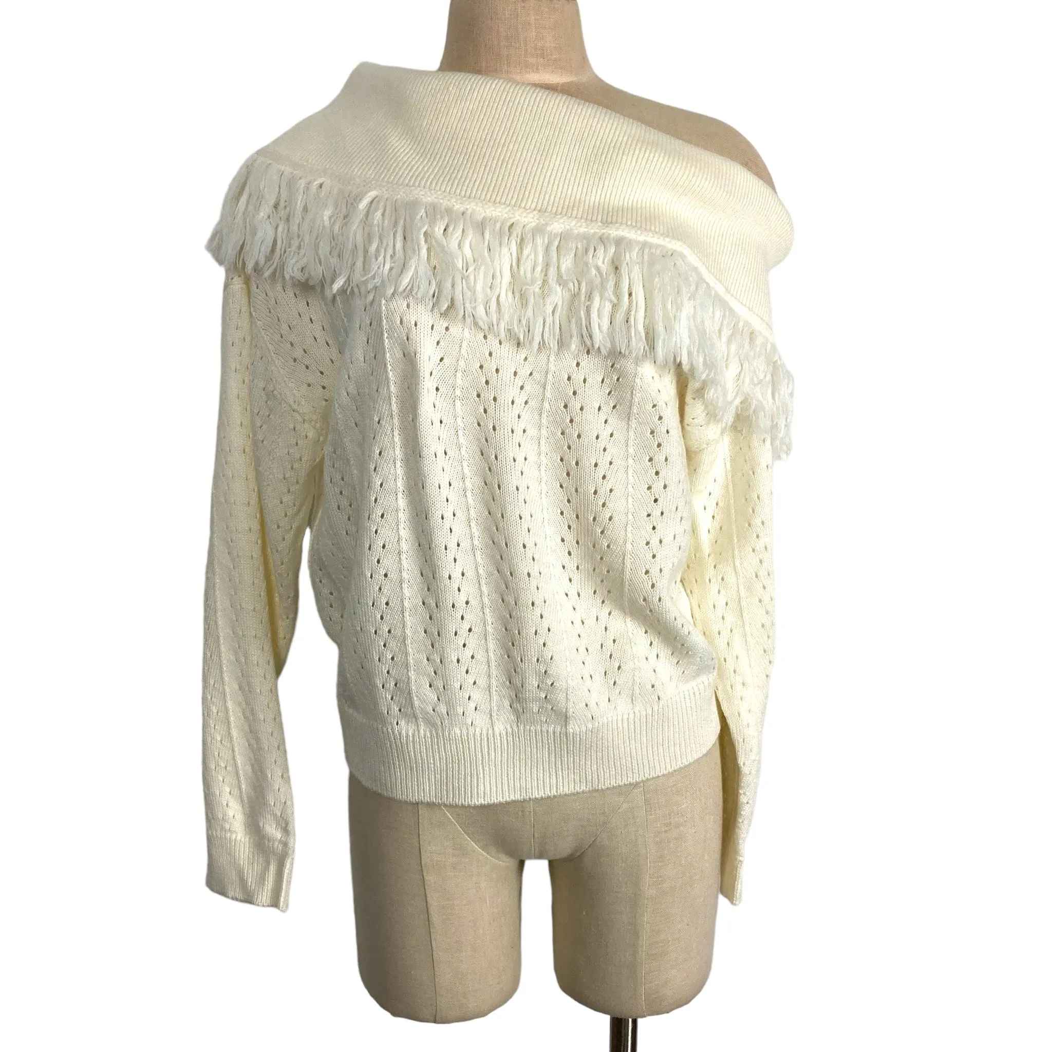 TULAROSA CREAM FRINGE WIDE NECK/OFF THE SHOULDER SWEATER- SIZE M ( ONLINE)