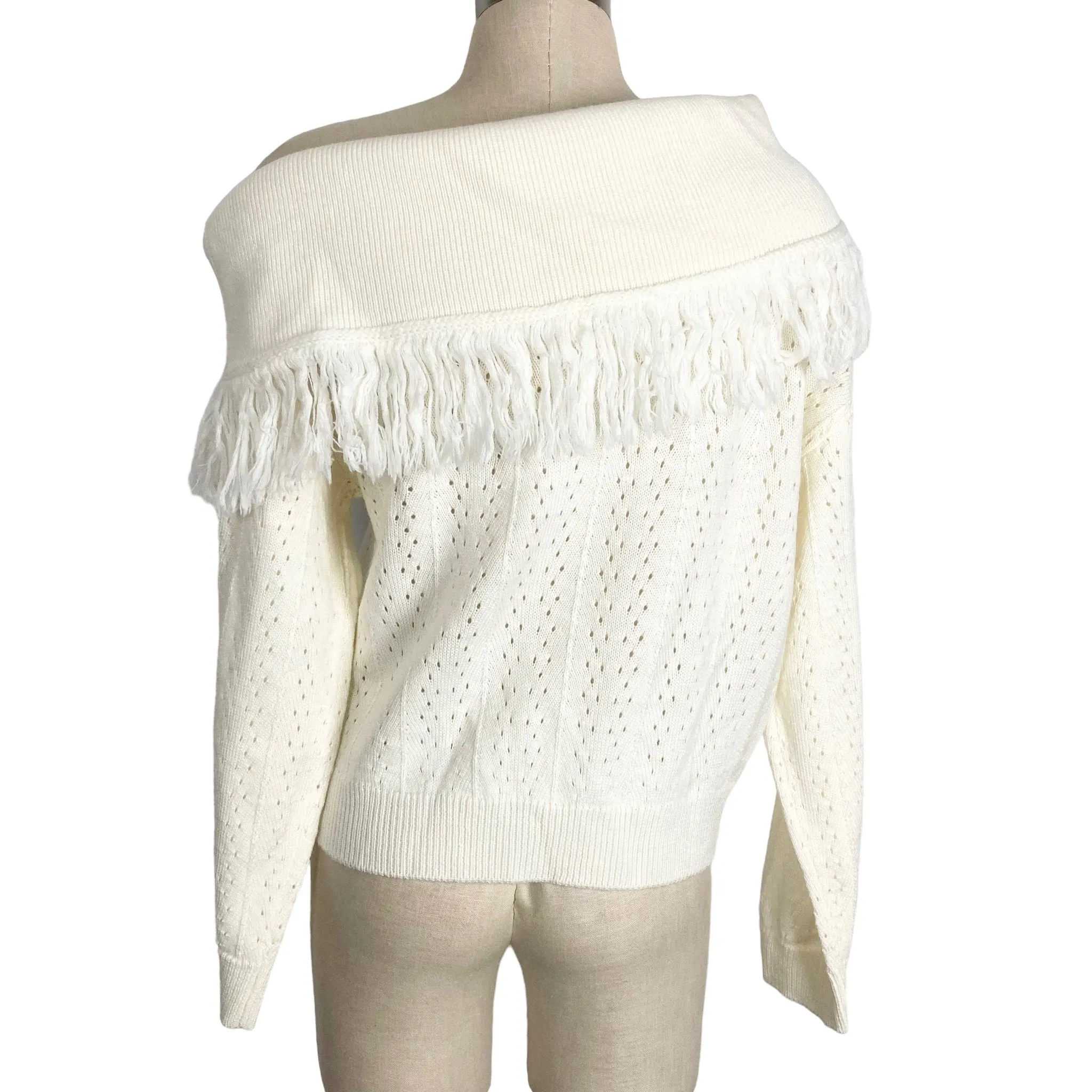 TULAROSA CREAM FRINGE WIDE NECK/OFF THE SHOULDER SWEATER- SIZE M ( ONLINE)