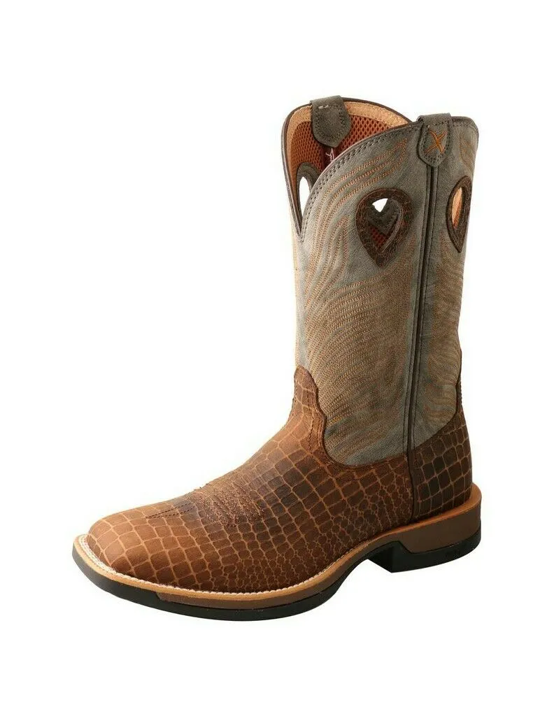 Twisted X Western Boots Mens Caiman Vamp 12 Brown Gray MXW0003