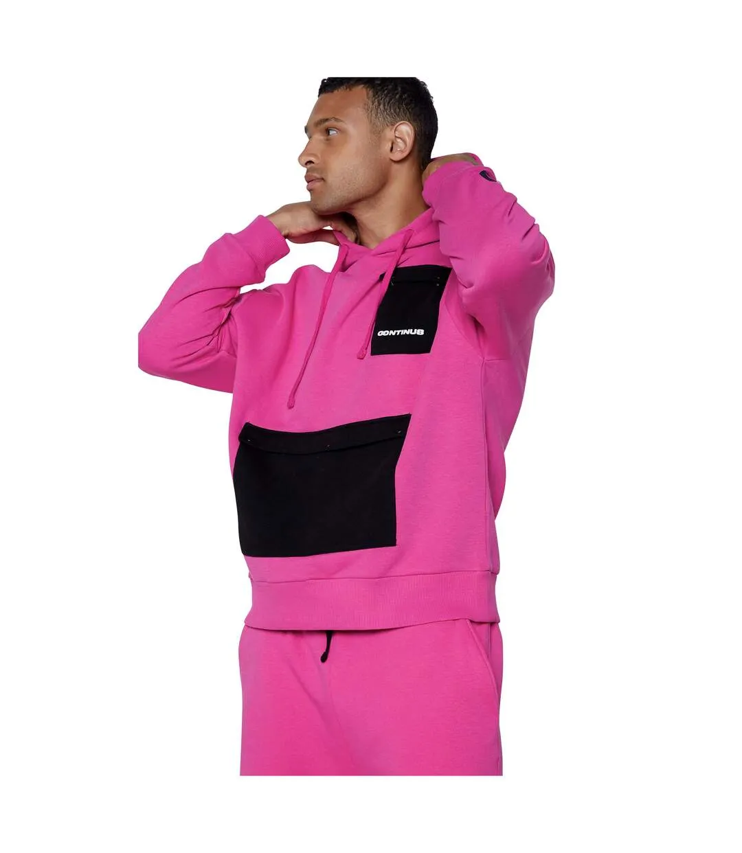 Unisex adult continu8 contrast pocket boxy hoodie pink Hype