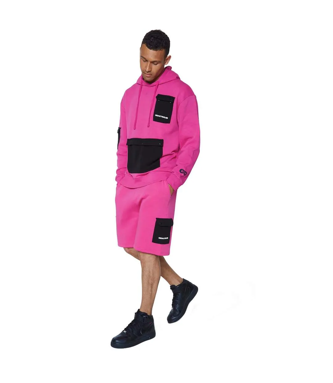 Unisex adult continu8 contrast pocket boxy hoodie pink Hype