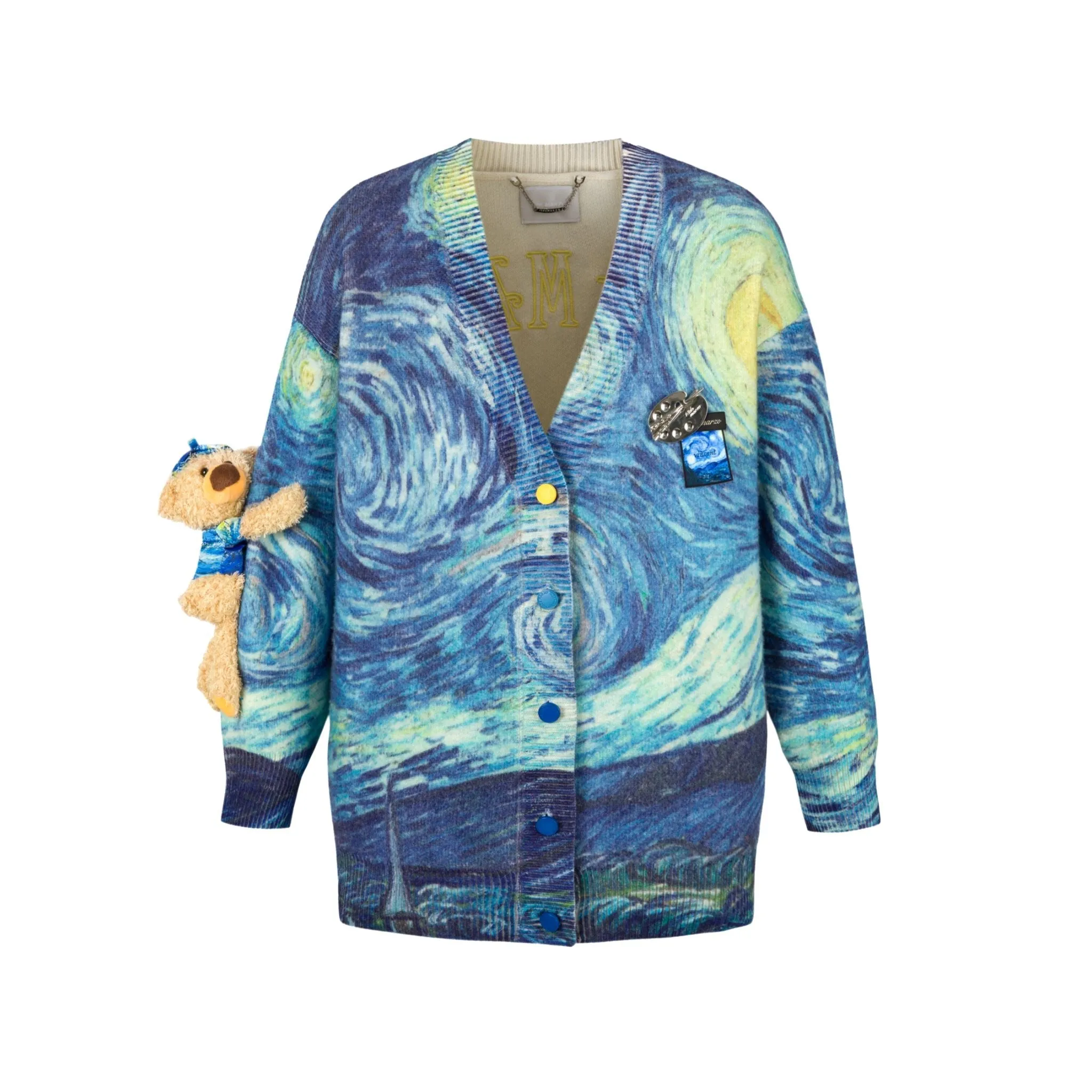 Van Gogh Starry Night Full Print Cardigan in Blue-