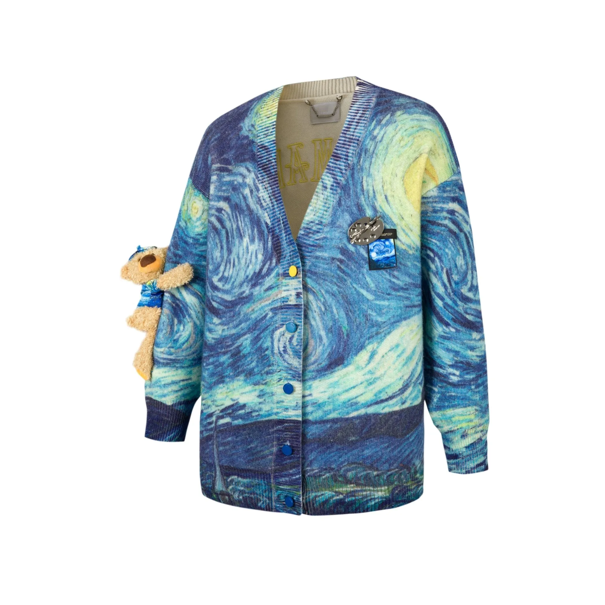 Van Gogh Starry Night Full Print Cardigan in Blue-