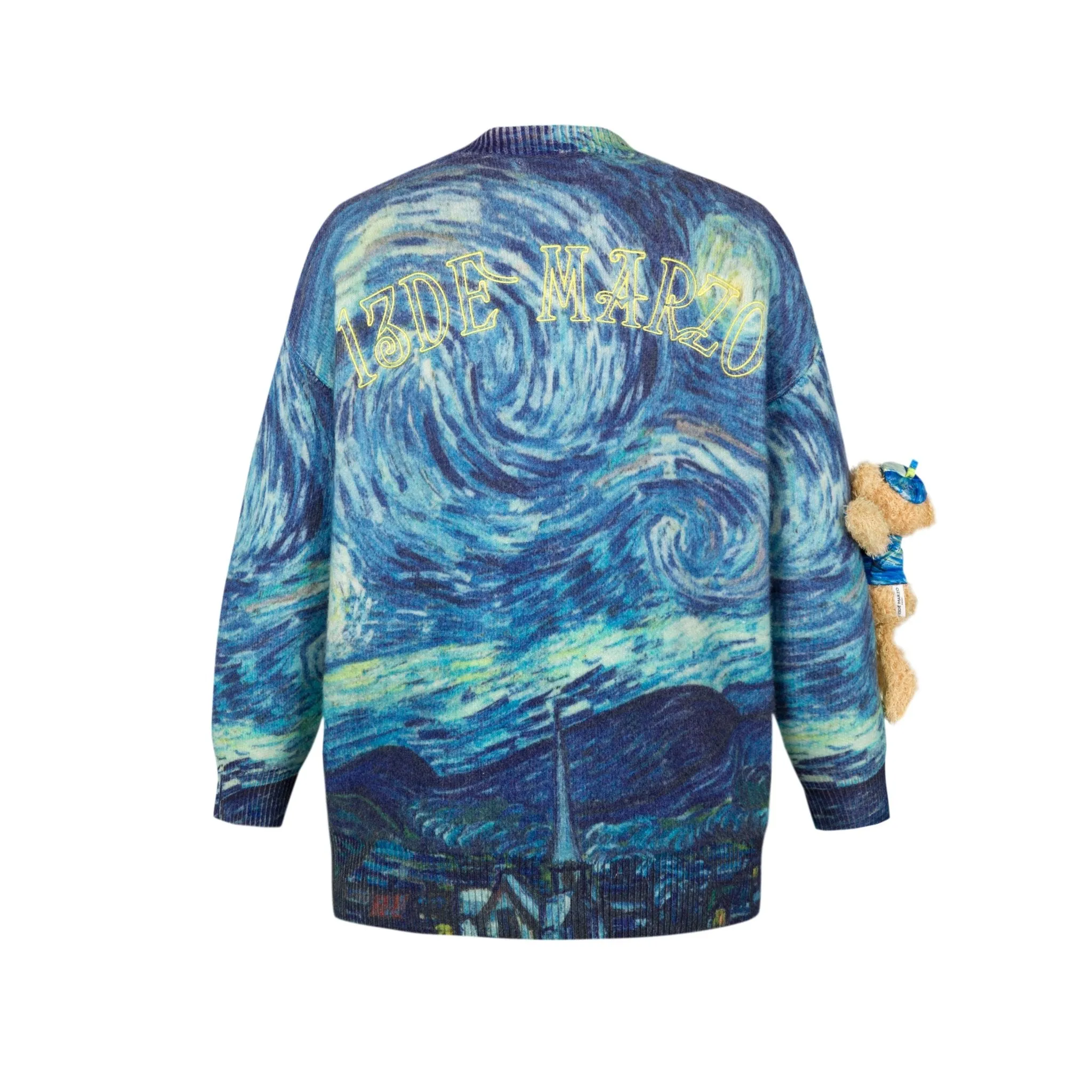 Van Gogh Starry Night Full Print Cardigan in Blue-