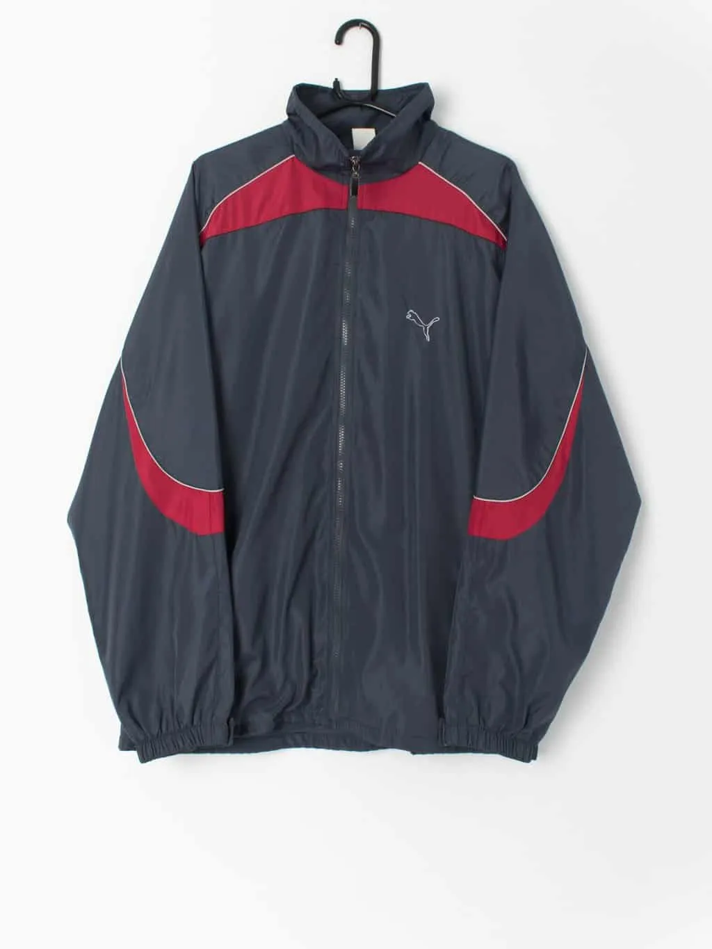 Vintage Puma windbreaker jacket in grey and red – XL / XXL