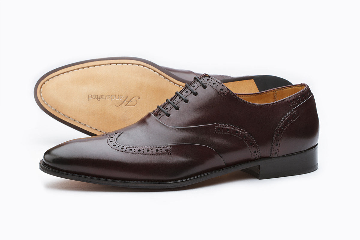 WINGCAP BROGUE OXFORD WITH GIMPING & PLEATING –BURGUNDY