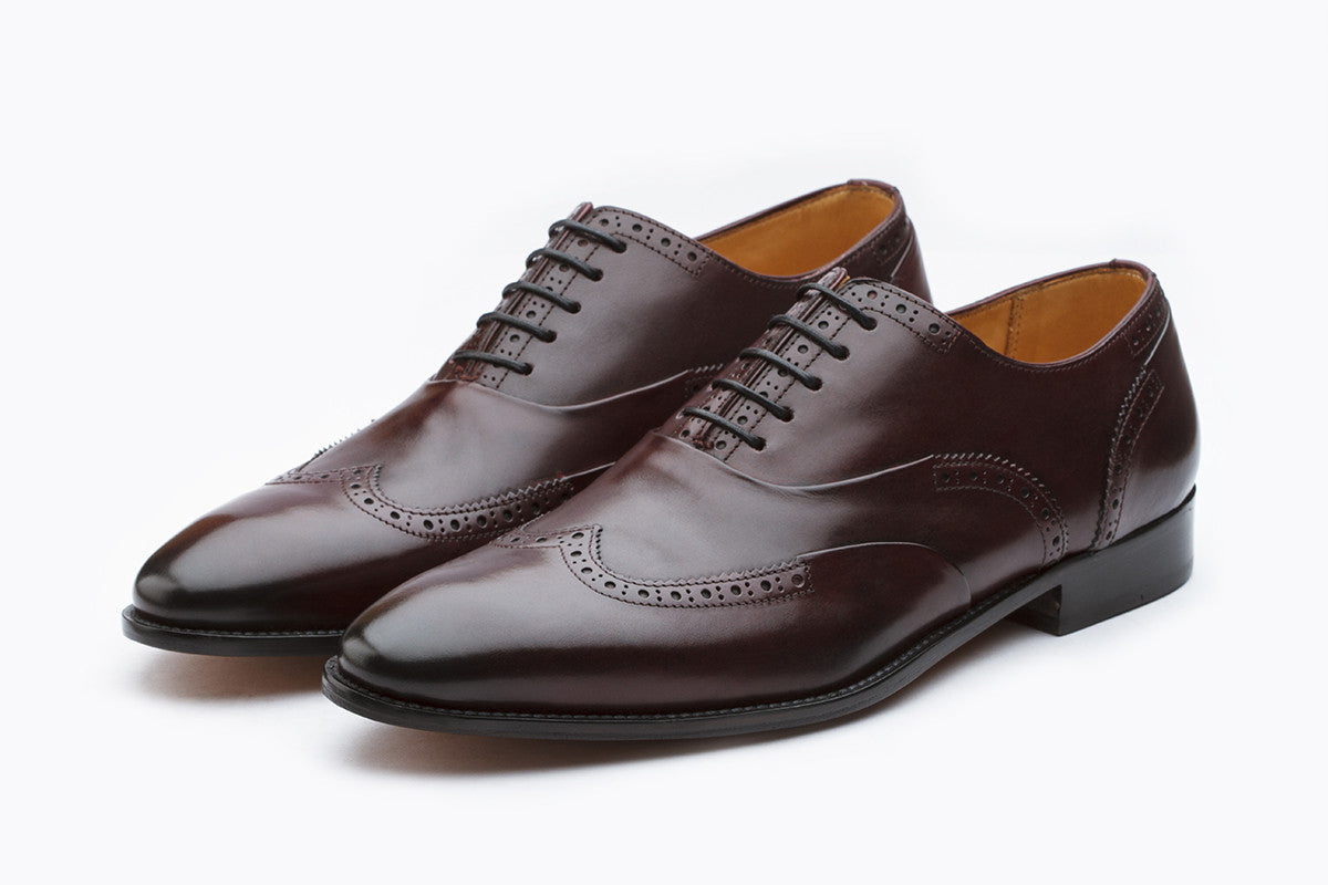 WINGCAP BROGUE OXFORD WITH GIMPING & PLEATING –BURGUNDY