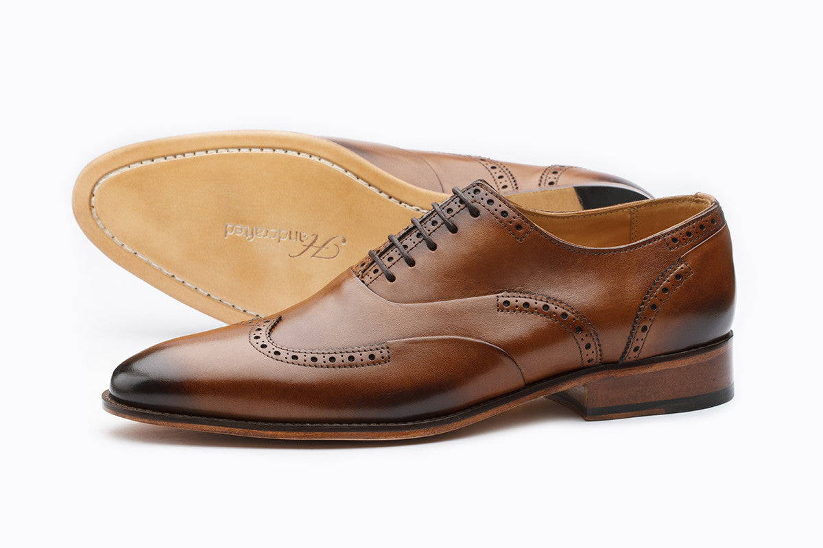 WINGCAP BROGUE OXFORD WITH GIMPING & PLEATING –TAN