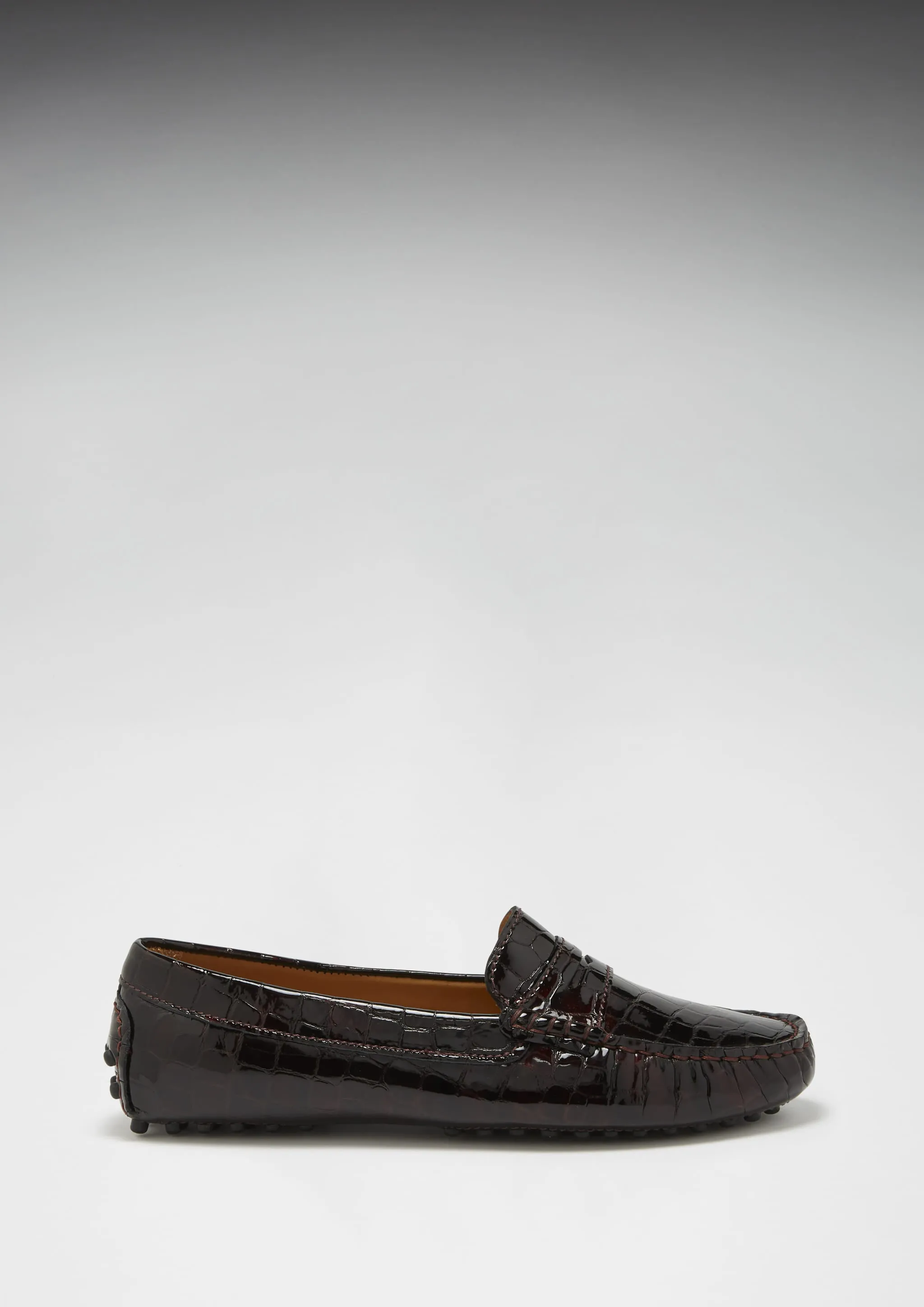 Women's Penny Driving Loafers, brown croc print patent leather