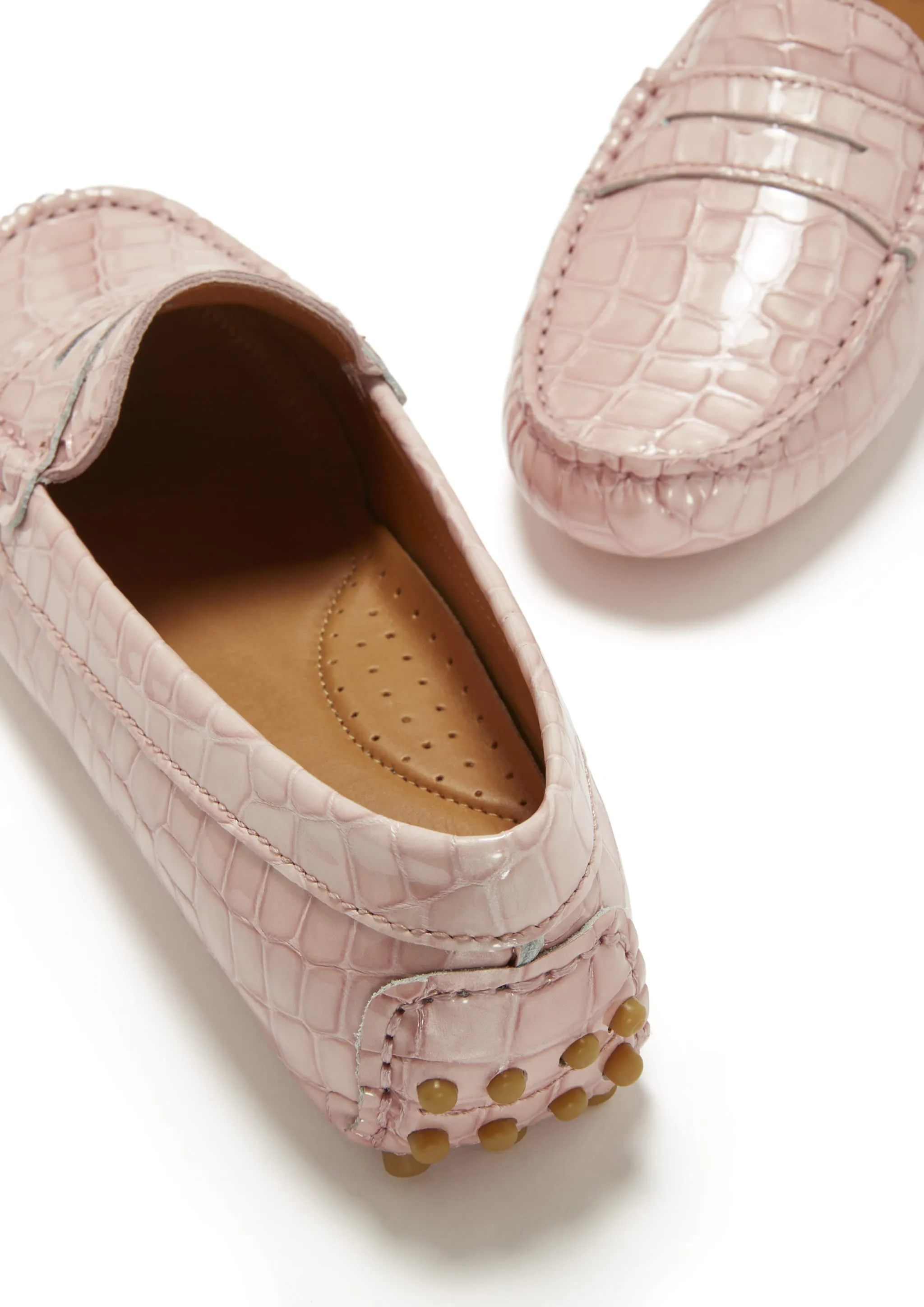 Women's Penny Driving Loafers, powder pink print patent leather