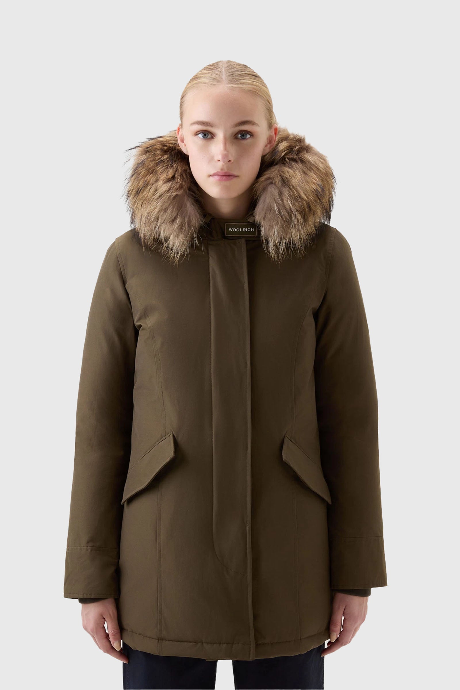 Woolrich Arctic Parka Piumino Verde Militare con Pelliccia di Procione