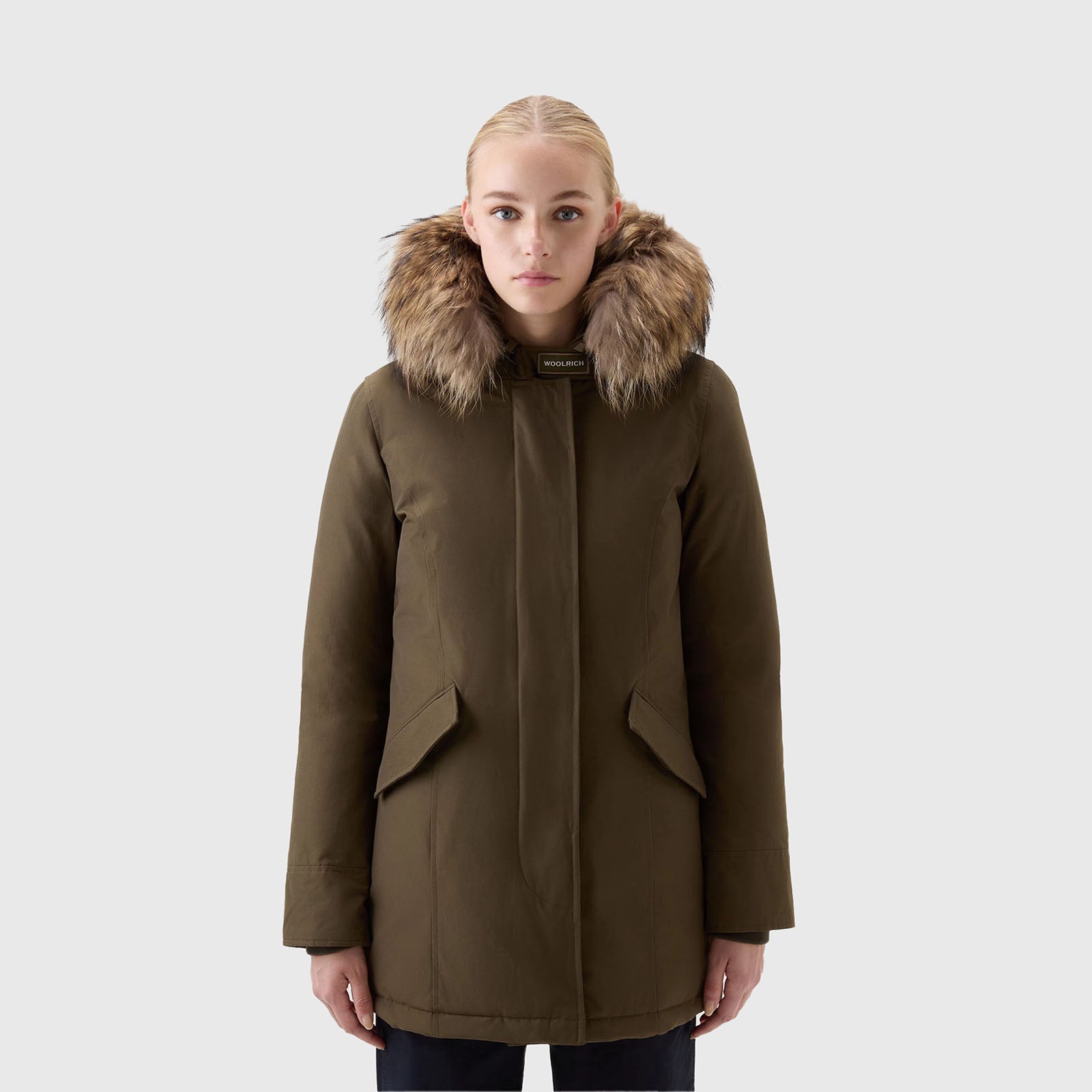 Woolrich Arctic Parka Piumino Verde Militare con Pelliccia di Procione