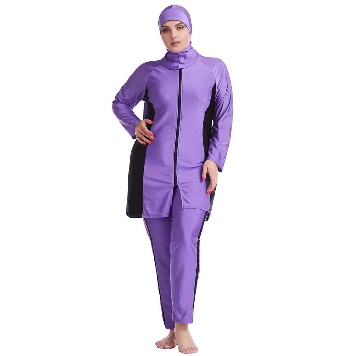 XL-6XL Muslim Lady Color-matching 3PCS Full Cover Swimsuits