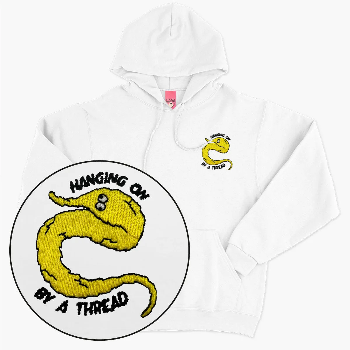 Yellow Worm On A String Embroidered Hoodie (Unisex)