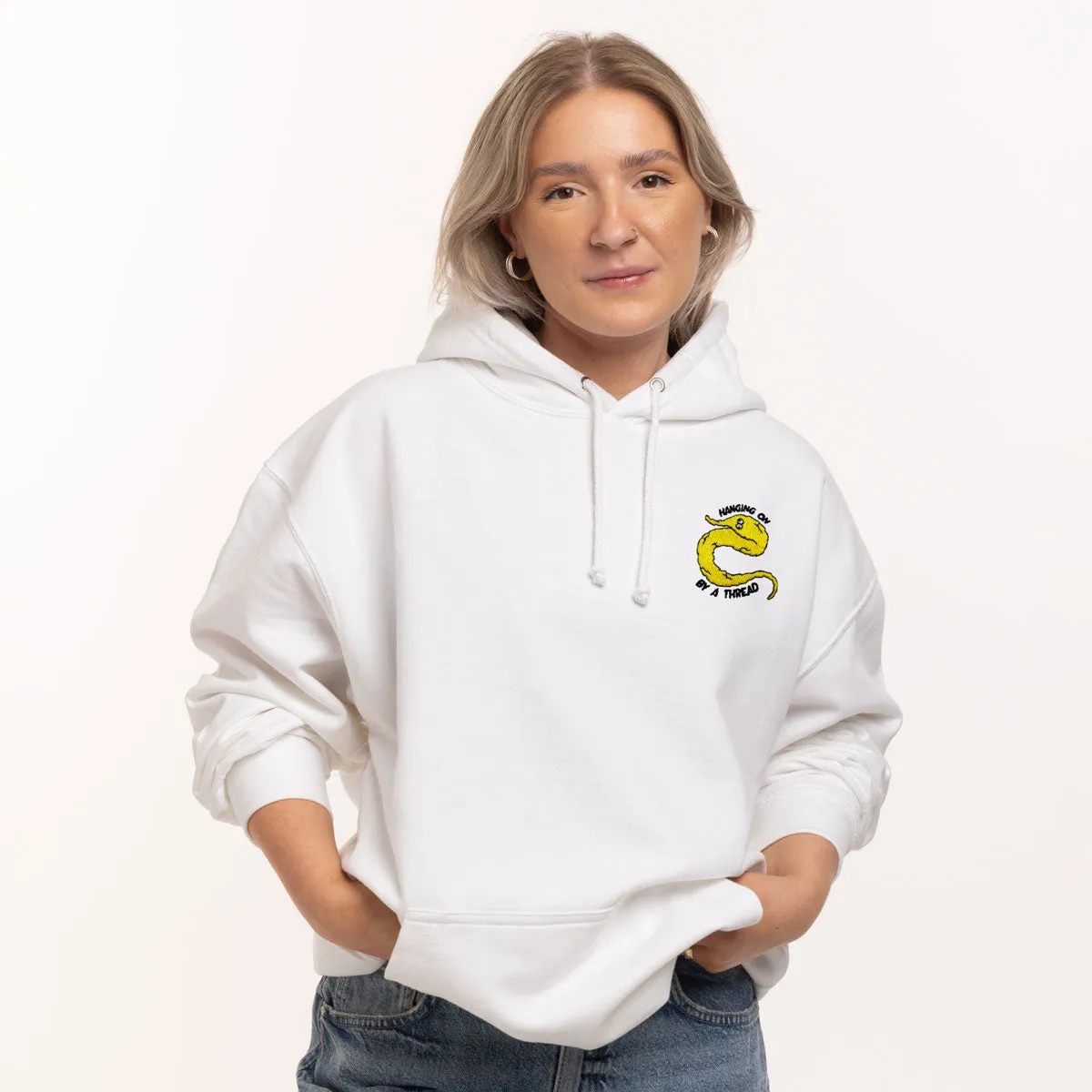 Yellow Worm On A String Embroidered Hoodie (Unisex)